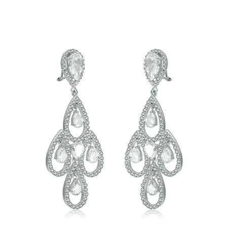 Relaveno C Z Sterling Silver Rhodium Plated Teardrop Chandelier Relaveno C Z Sterling Silver Rhodium Plated Teardrop Chandelier Earrings