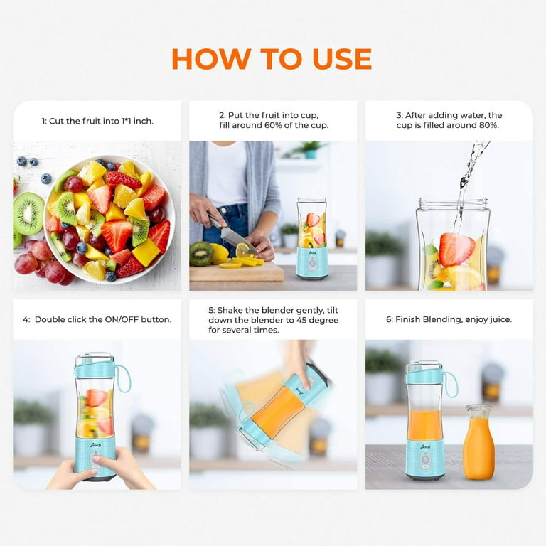 Portable Blender for Shakes and smoothies with Scale, 4000mAh Personal  Electric Blender 15.2 oz,150w 6-Blades Blender Bottles, USB Rechargeable  Mini