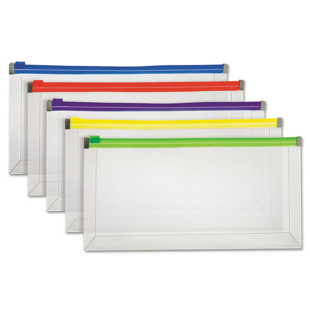 Poly Zip Envelope, Zipper Closure, Assorted, 10.13" x 5.13", 5/Pack