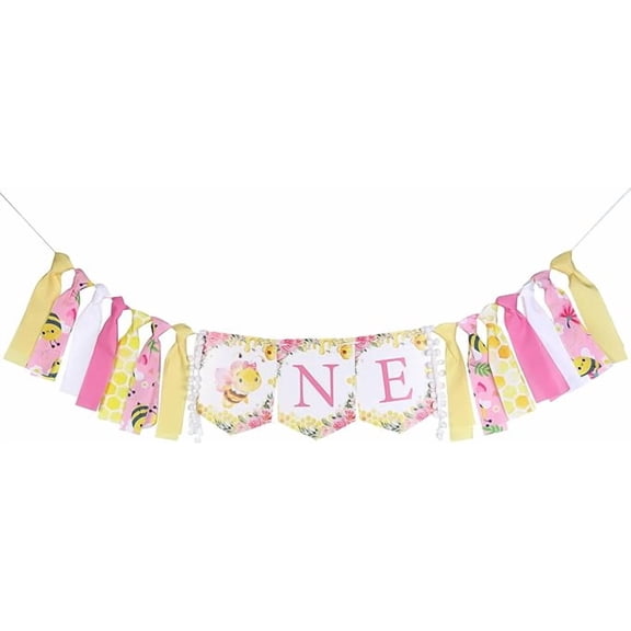 Bee Theme 1st Birthday High Chair Banner for Girls Bee Theme High Chair Banner for 1st Bday First Birthday Decorations for Bday Photo Props Party Supplies