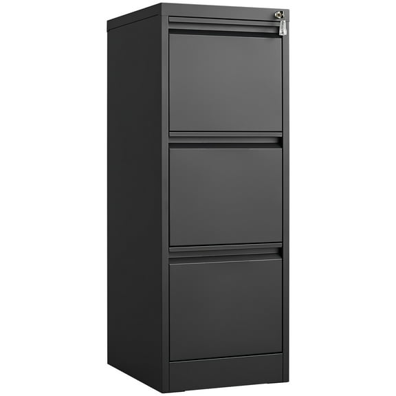 3 Drawer File Cabinet, Vertical Metal Filing Cabinet with Lock and 2 Foldable Keys, File Cabinet for Home Office, Anti-Tip 3 Storage Drawers for Letter/Legal/A4/F4 Size, Black
