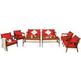 thumbnail image 3 of Costway 8PCS Patio Rattan Furniture Set Acacia Wood Frame Cushioned Sofa Chair Red, 3 of 11