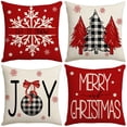 thumbnail image 1 of fundas de almohada de Navidad , funda de almohada de lino rústico para festividades,rojo y blanco, para sofá, sillón, decoración de NavidadA4PCS, 1 of 5