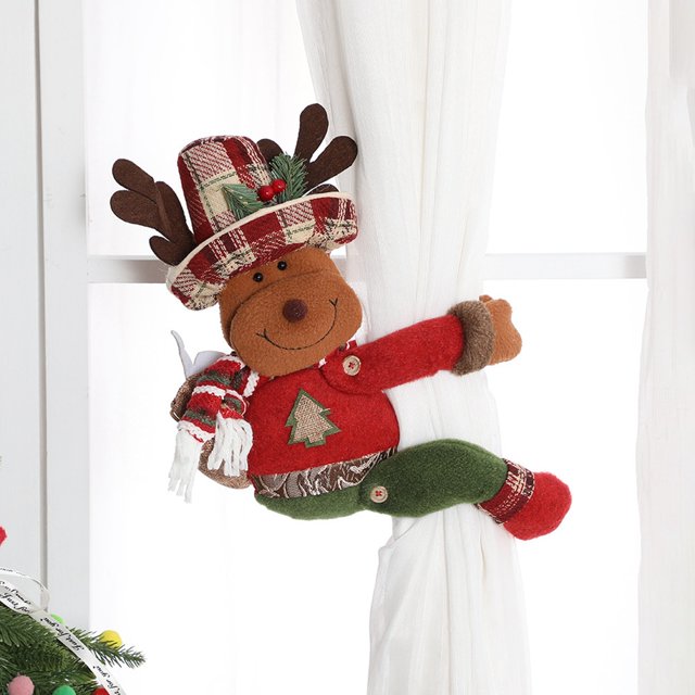 Festive Holiday Curtain Tiebacks Featuring Cartoon Santa Snowman Designs For Your Living Room Window Decorations