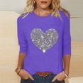 thumbnail image 2 of Valentine's Day 3/4 Sleeve Round Neck Shirts Women Casual Cute Heart Print Tee Plus Size Pullover Tops (XL, Purple), 2 of 3