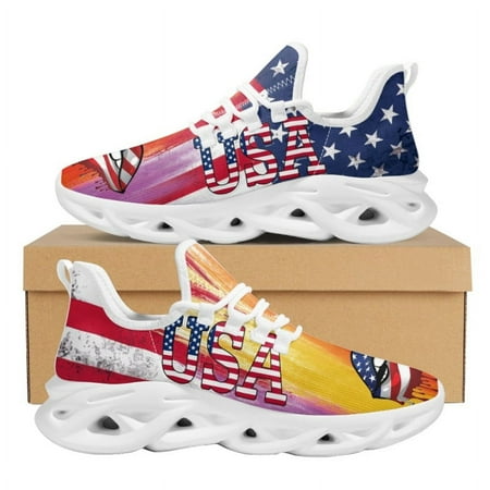 

American Independence Day Sneakers Boys Casual Mesh Shoes Sunflower Design Lightweight Non-Slip Cushion Platform Footwear