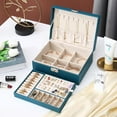 thumbnail image 5 of Jewelry Box for Women Girls, 2 Layers Jewelry Organizer Container with Lock, PU Leather Storage Case with Removable Tray, Jewelry Display Box for Necklaces Earrings Bracelets Rings Watches - Green, 5 of 7