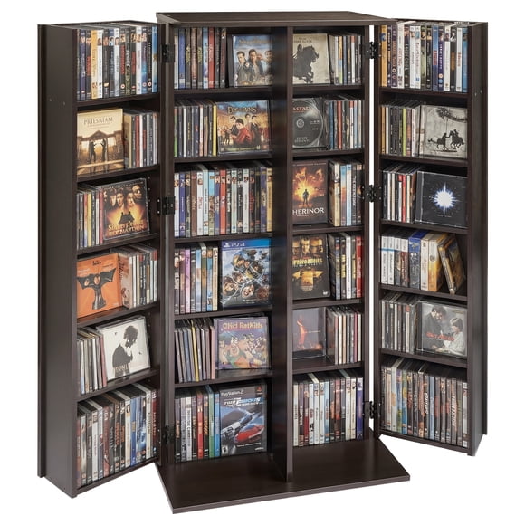VEVOR Media Storage Cabinet, 6-Tier DVD Shelf Organizer, 24.02 x 14.49 x 50 in Multimedia Storage Organizer for CDs, DVDs, Books, Games, CD Shelf for Living Room, Home Office, Recording Room, Brown