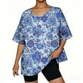 thumbnail image 4 of Womens 3/4 Length Sleeve Tops Loose Fit Casual Crew Neck Shirts Ruffle Tunic Blouses, 4 of 5
