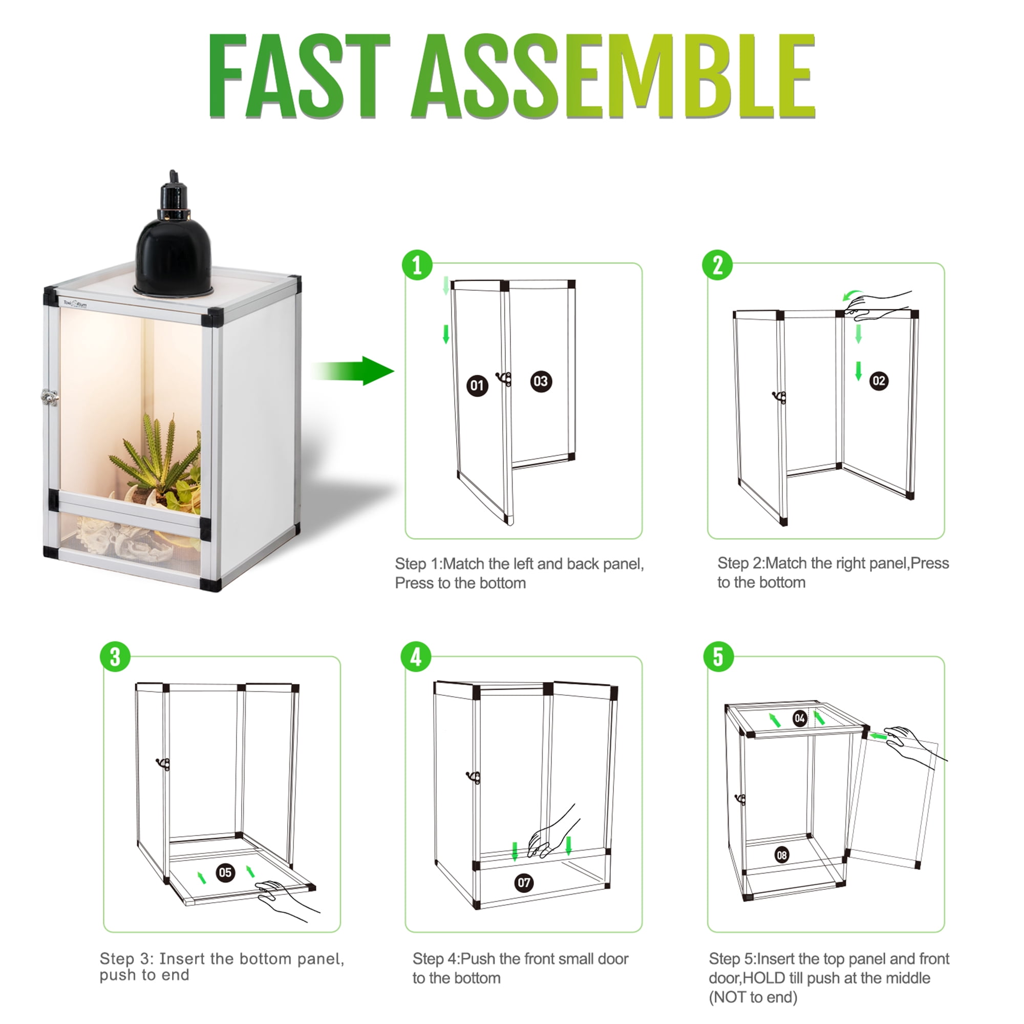 Toxirium 18x18x36 inch Hybrid PVC Reptile Terrarium with Interchangeable Acrylic and Mesh Doors for Geckos, Chameleons and Tree Frogs