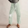 thumbnail image 2 of Women's Vintage Washed Denim Jeans with Striped Paneling, Hip Hop Baggy Jeans Mid-Low Waist Wide Leg Loose Fit Casual Pants with Pockets,Mint Green S, 2 of 5