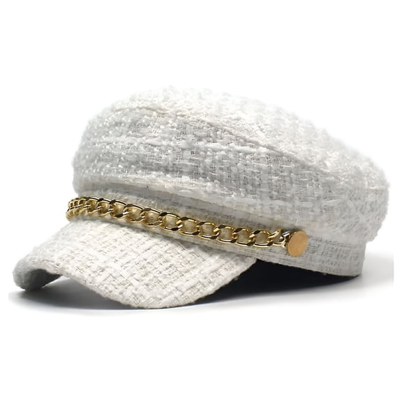 TELOLY Women’S Bling Rhinestone Newsboy Fiddler Cap Casual Black Baker Boy Hats with Chain for Fashion Ladies White Newsboy Hat