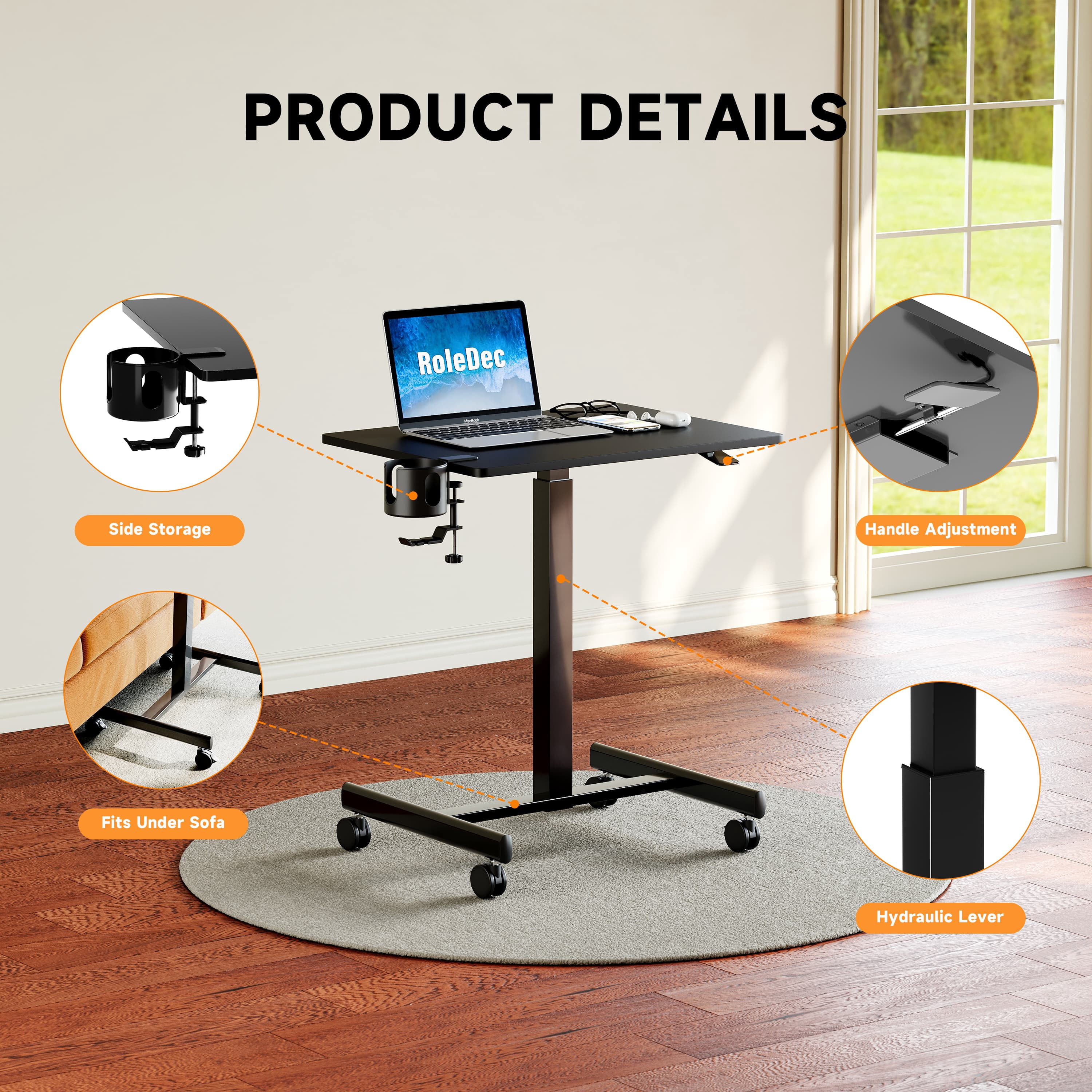 RoleDes Adjustable Standing Desk, Small Portable Workstation - Home Office (Black)