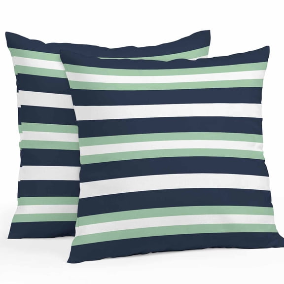 Green Navy Blue Stripe Outdoor Pillow Covers Set of 2 Modern Abstract Waterproof Throw Pillow Case Decorative Square Cushion Cover for Patio Couch Garden Balcony, 24"x24"