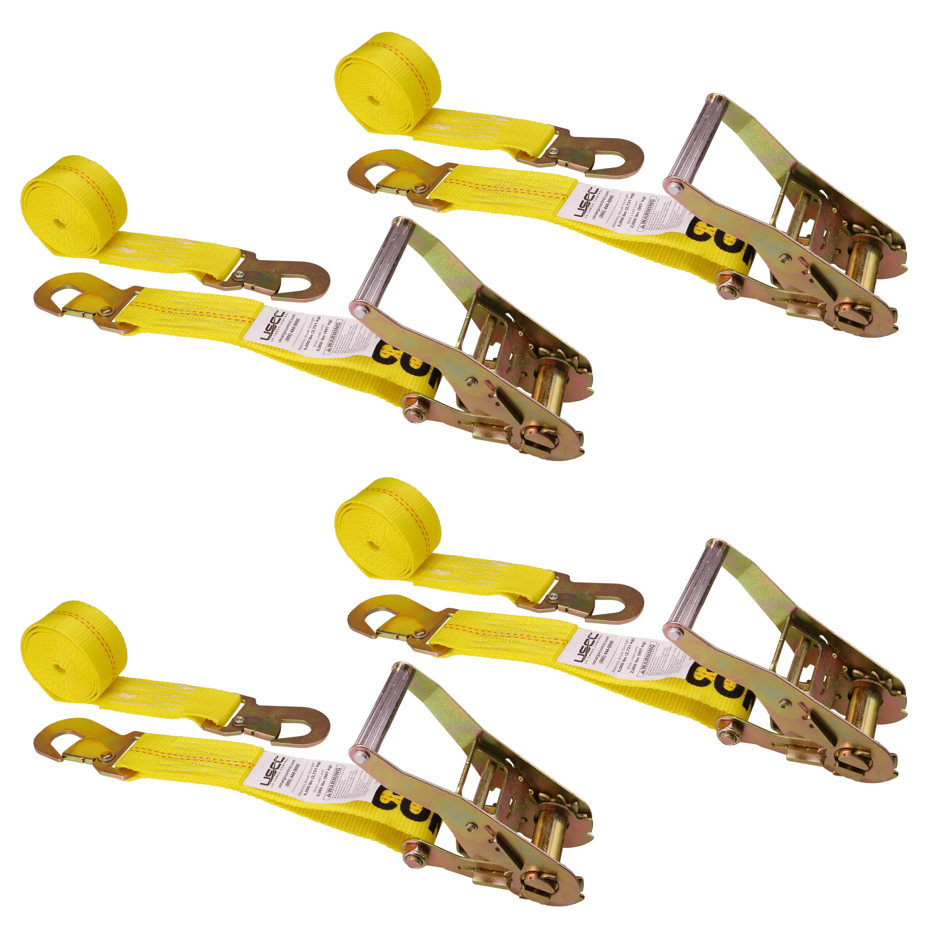 Wide Handle Ratchet US Cargo Control Ratchet Strap with Flat Hook 4 Pack Tie Downs for Cargo Securement Flat Hook Ratchet Straps Yellow Ratchet Straps 2 Inch Wide X 30 Foot Long