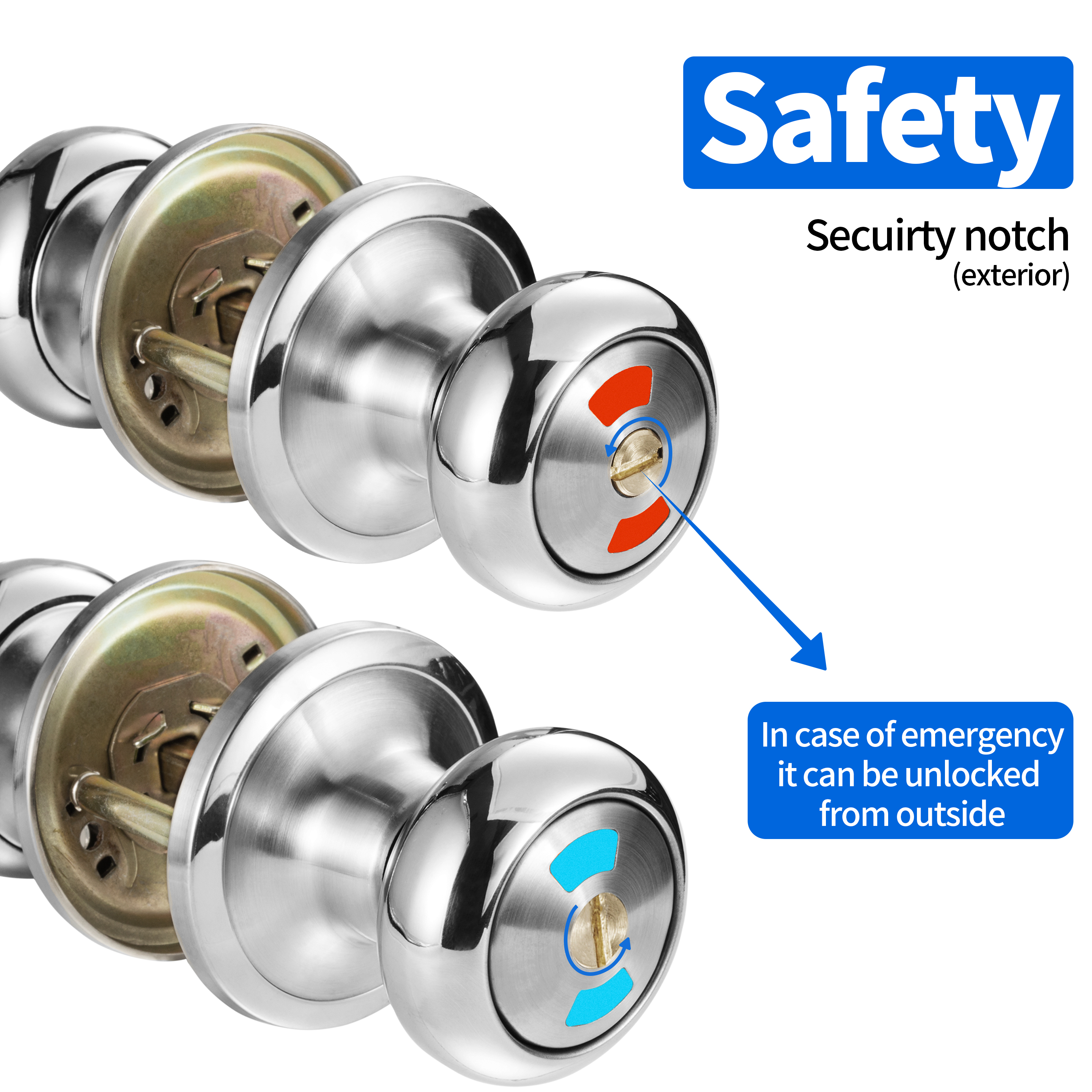 Mutex Twin-Pack Bathroom Door Lock Knob, Color Indicator for Vacant or Occupied in Use Restroom, Thumbturn, Emergency Unlock, Fits Standard 2 1/8" Doors