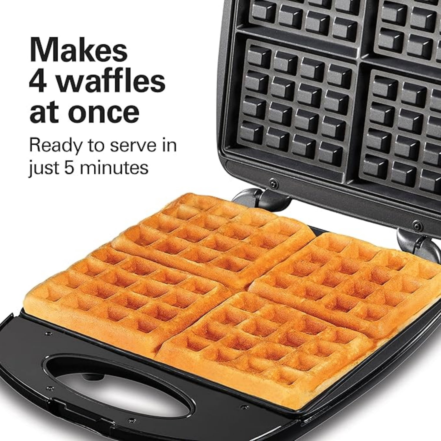 Non-Stick Belgian Waffle Maker with Indicator Lights, Makes 4 4" x 5" Mini Waffles, Compact Design for Easy Storage, Black & Stainless Steel