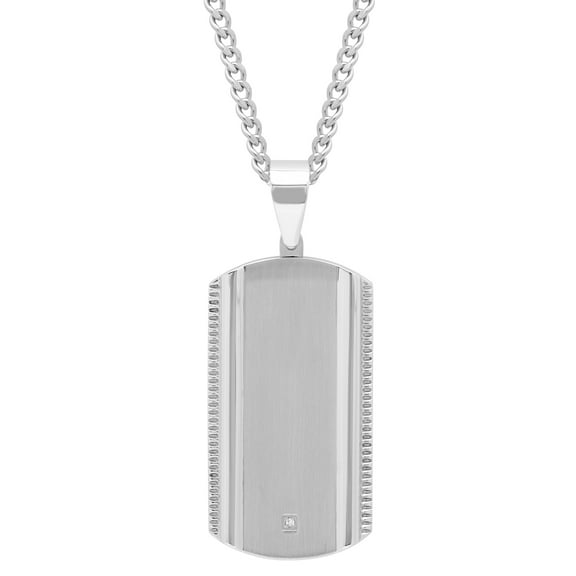 Men's Stainless Steel Diamond Accent Dog Tag Pendant Necklace Chain