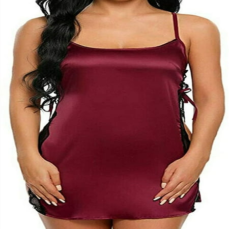 

Binpure Women Sexy Lingerie Sleeveless Pure Color Sling Lace Split Sleepwear