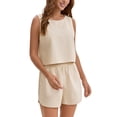 thumbnail image 4 of INSPIRE CHIC Linen Short Sets for Women Sleeveless Tank Top High Waisted Shorts with Pockets Lounge Sets Summer Outfits XL Khaki, 4 of 5