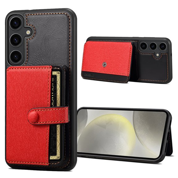 for Galaxy S23 Wallet Case with ID Card Holder [RFID Blocking] Premium PU Leather Kickstand Magnetic Clasp Shockproof Back Flip Credit Card Slots Phone Case For Samsung Galaxy S23,Red