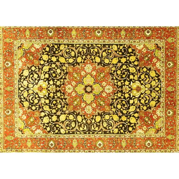 Ahgly Company Machine Washable Indoor Rectangle Persian Yellow Traditional Area Rugs, 5' x 7'