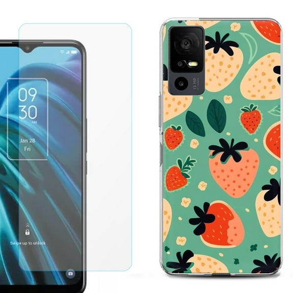 OneToughShield ® for TCL 40 XE 5G Shockproof Fashion Phone Case, with Tempered Glass Screen Protector - Stawberry Mix