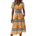 thumbnail image 4 of Halloween Dresses for Women Ghost Pumpkin V Neck Spooky Dresses Short Sleeve Funny Causal Dress, XL, 4 of 5
