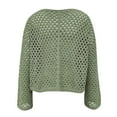 thumbnail image 7 of Fartey Crochet Knit Crop Sweaters for Women Loose Casual Cropped Hollow Out Sweater Solid Color Long Sleeve Crew Neck Pullover Tops Green S, 7 of 7