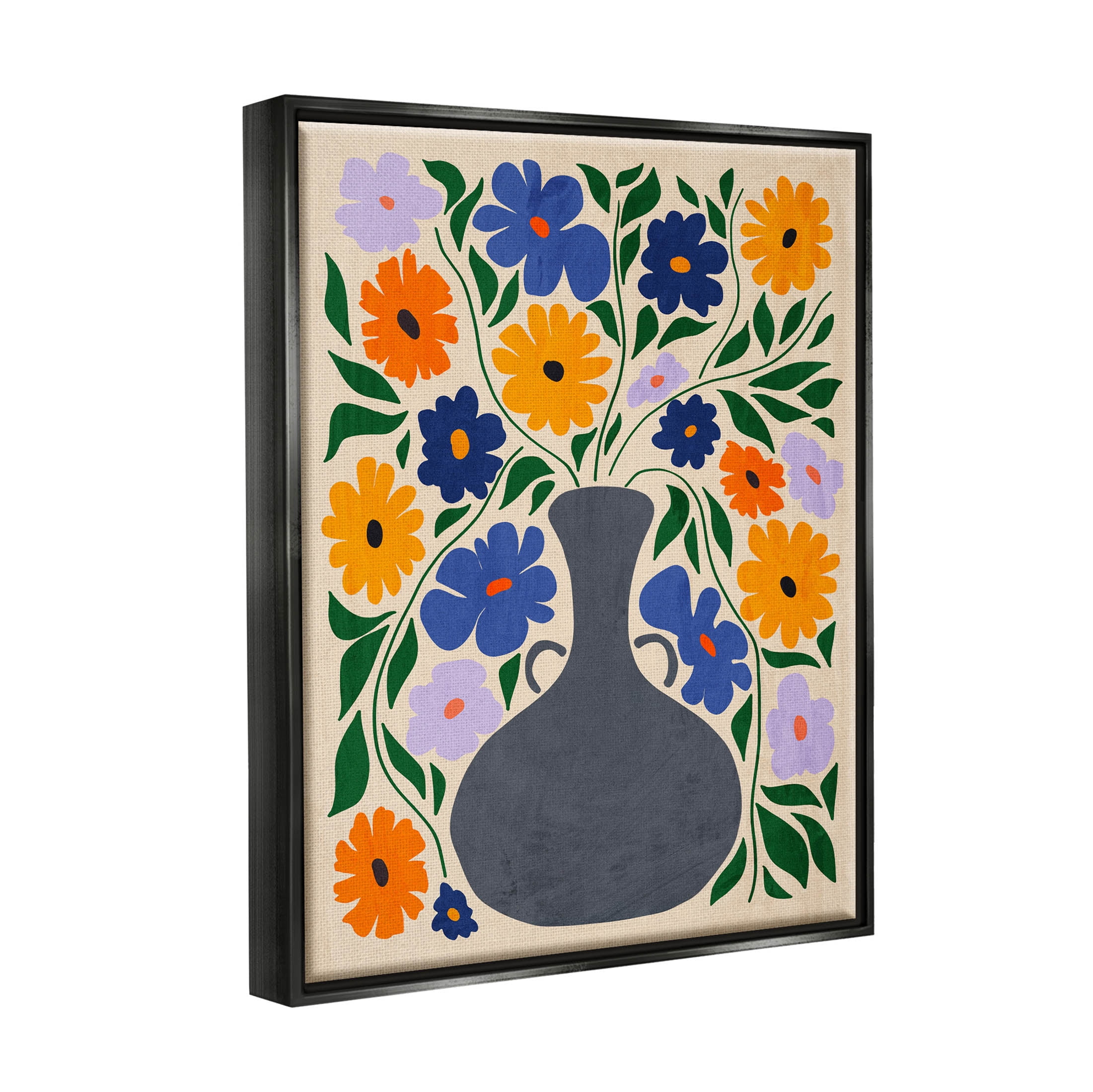 Stupell Industries Contemporary Daisies Flower Pot Graphic Art Jet Black Floating Framed Canvas Print Wall Art, Design by Ziwei Li
