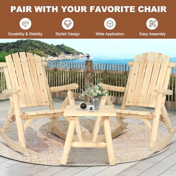 HOMEDIARY Wooden Outdoor Log CoffeeTable, Cedar Wood Adirondack Square End Table, 19.5” Indoor & Outdoor Patio Side Coffee Table for Garden, Patio, Backyard, Porch