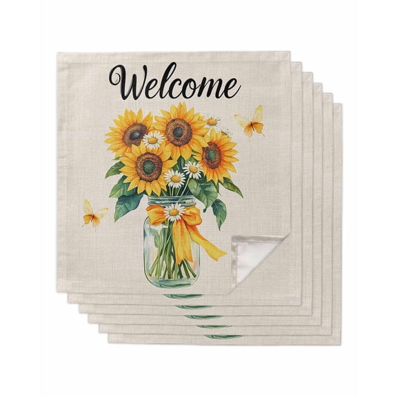 nqOlkjepod Yellow Sunflower Cloth Napkins Set of 6 Reusable Dinner Napkins, Butterfly Linen Vintage Floral Cocktail Napkin Washable Table Napkins for Wedding/Holiday Party/Baby Shower 20"x20"
