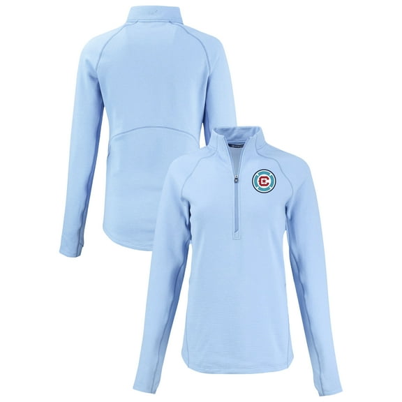 Women's-Cutter & Buck  Heather Powder Blue Chicago Fire Peshastin Eco Fleece Recycled Half-Zip Top