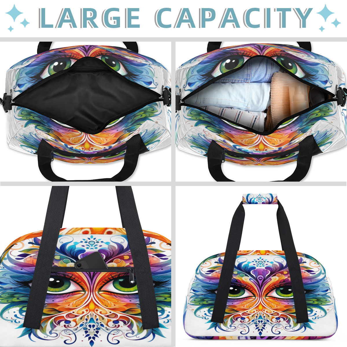 Herdesigns Mardi Gras Sports Duffle Bag for Women & Men, Festival Masquerade Party Gym Bag Dance Bag Overnight Bag Carry On Weekender Travel Bag
