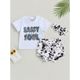 thumbnail image 2 of Bagilaanoe 3pcs Newborn Baby Girl Short Pants Set Short Sleeve Letter Print T Shirt Tops + Shorts + Hairband 6M 12M 18M 24M Infant Casual Summer Outfits, 2 of 8