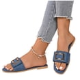 thumbnail image 3 of Eltusu Women Flat Slide Sandals, PU Casual Slip On Open Toe Summer Shoes Navy Size 8.5, 3 of 5