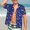 thumbnail image 7 of Pofeuu Golden Snowflakes Royal Blue Print Hawaiian Shirt for Men Sleeves Casual Button Down Summer Beach Dress Shirts T-Shirts,XX-Large, 7 of 7