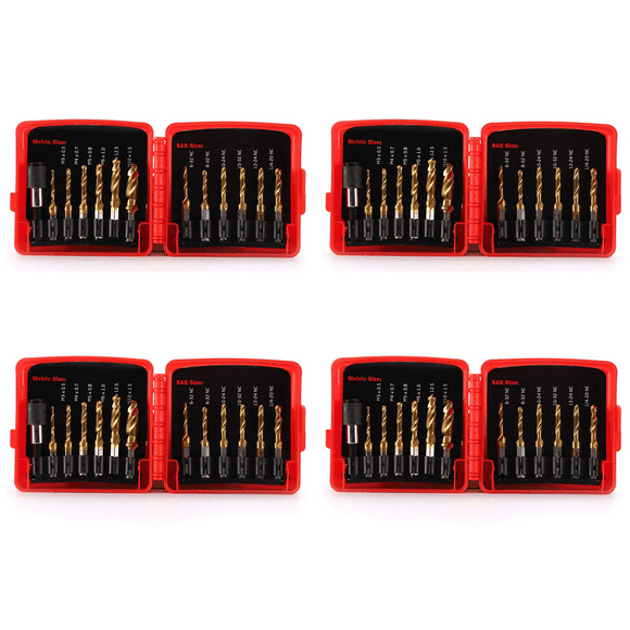 Titanium Combination Drill Tap Bit Set 52PCS SAE and Metric Tap Bits Kit for Screw Thread Drilling Tapping Deburring