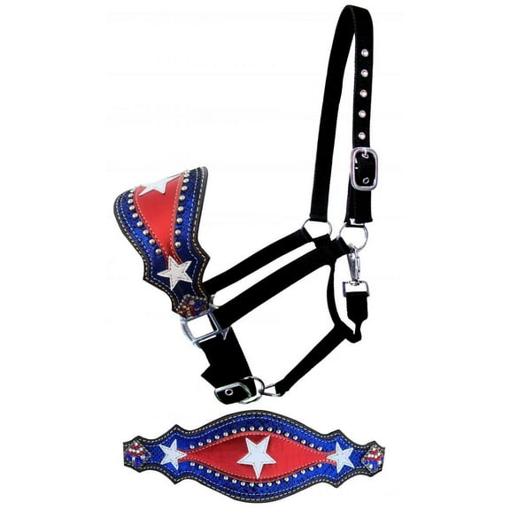 Showman Nylon Bronc Halter w/ Patriotic Design Leather Noseband