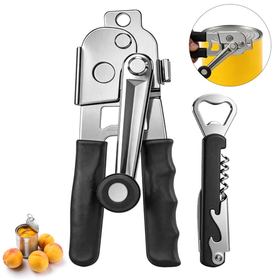 START MAKERS Can & Wine Opener Set, Heavy Duty Manual Can Opener with Smooth Edge, Soft Grip, Hanging Hole for Storage