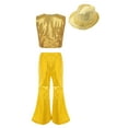 thumbnail image 2 of iiniim Kids Girls Sequins Hip Hop Jazz Dance Vest Tops with Flared Pants and Hat Modern Dancewear Gold 150, 2 of 5