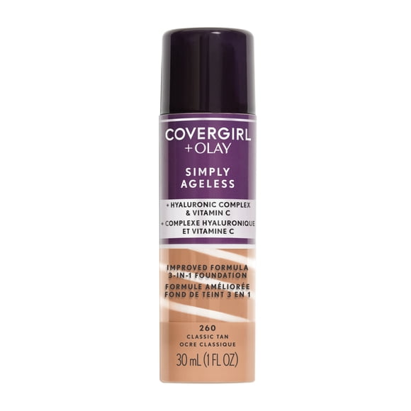 COVERGIRL Fond de teint liquide 3 en 1 Simply Ageless infusé de complexe hyluronique, de vitamine C et de niacinamide - formule hydratante, 100% Sans Cruauté