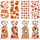 thumbnail image 1 of 100 bolsas de celofán para aperitivos de Acción de Gracias, fiesta de cosecha de otoño, embalaje de galletas, patrón de hoja de arce de calabaza transparente, suministros de dulces, nudos dorados, na JAMW Sencillez, 1 of 5