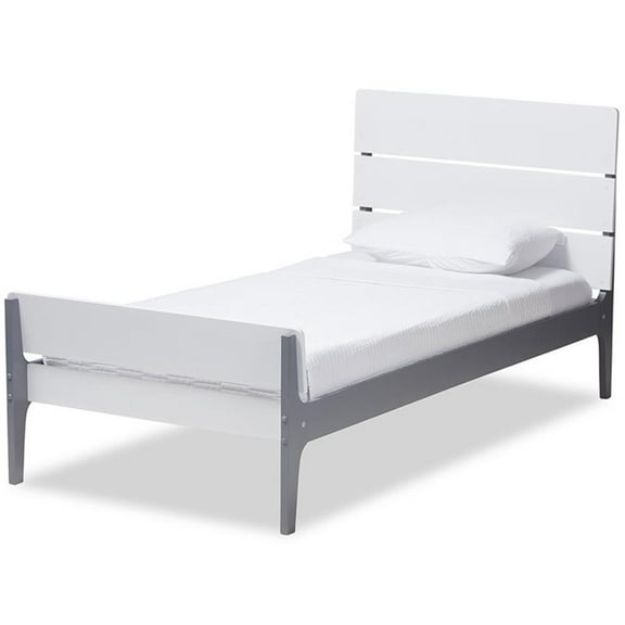 Bowery Hill Twin Slat Platform Bed in White and Gray