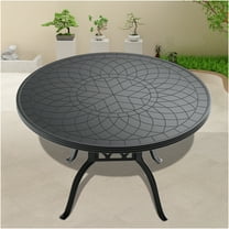 JERFIT 47.24 Inch Outdoor Patio Dining Table, Round Cast Aluminum Table with Carved Top, Weather-Resistant & Rust-Proof, Black