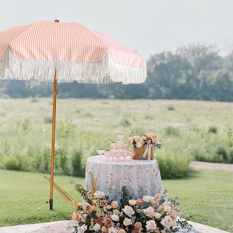 ammsun patio umbrella AMMSUN 7ft Patio Fringe Umbrella,Pink