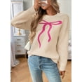 thumbnail image 5 of Womens Cute-Bow Knit Sweater Y2K Long Sleeve Crew Neck Knitted Pullover Sweater Loose Fit Casual Jumper Tops  L, 5 of 9
