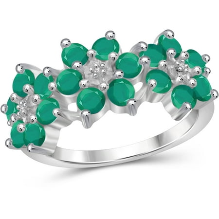 JewelersClub 2.16 Carat T.G.W. Emerald Gemstone and White Diamond Accent Sterling Silver Flower Ring
