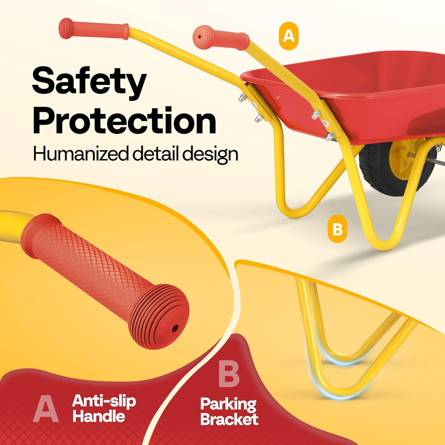 SPECSTAR Kids Wheelbarrow Children Garden cart with Toddler Gardening Tool Set Child Wheel Barrel Outdoor Indoor Toys Gift Red