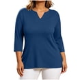 thumbnail image 2 of Warop Womens Plus Size 3/4 Sleeve Tops Casual V-Neck Solid Color Shirts Loose Fit Tunic Blouse, 2 of 6